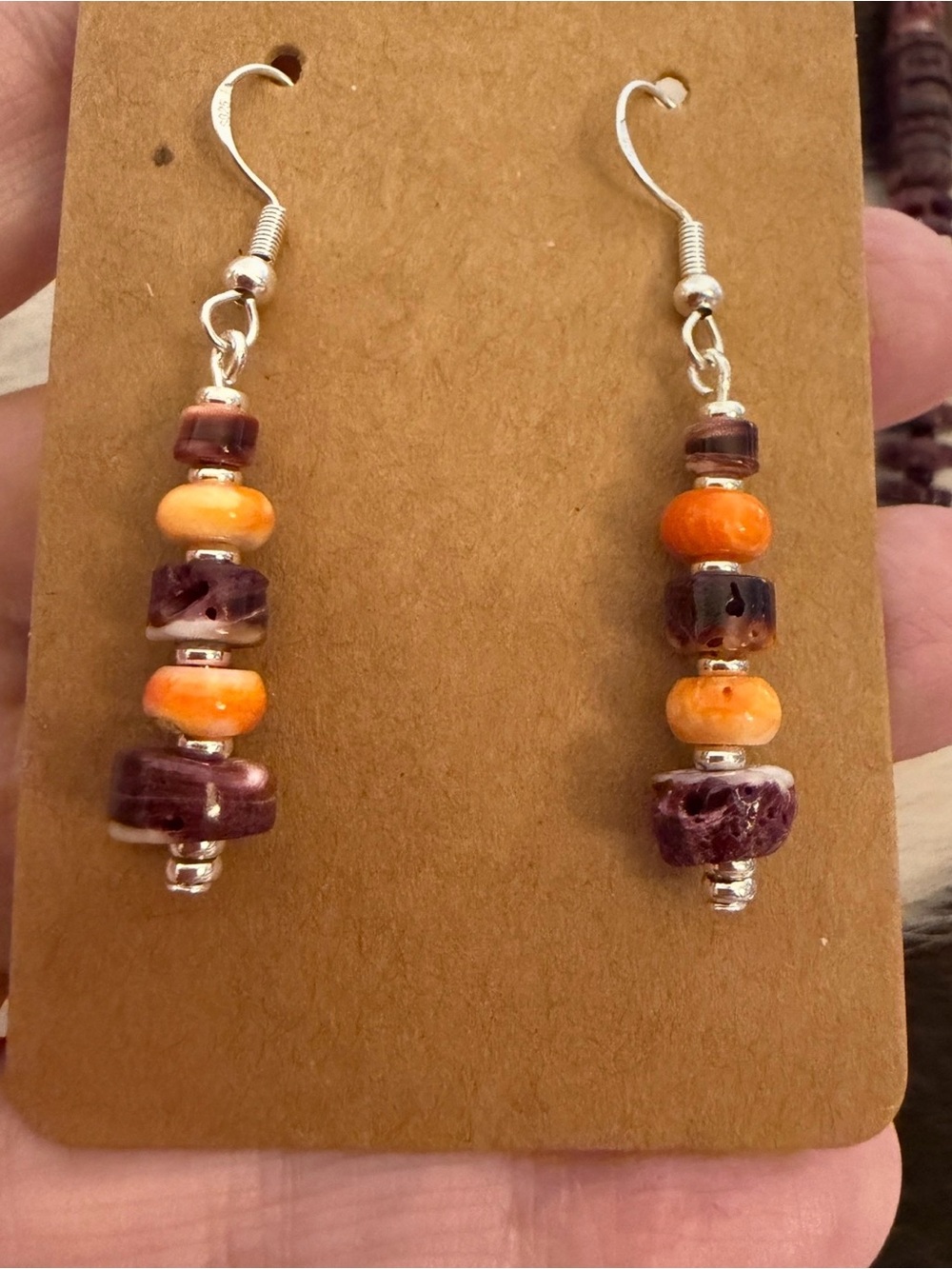 ❤️ Native American Sherry Duncan Sterling Orange & Purple Spiny Oyster Earrings - Picture 8 of 8